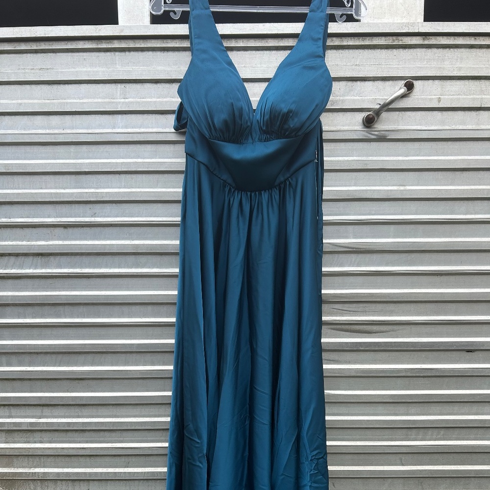 Midi teal satin dress